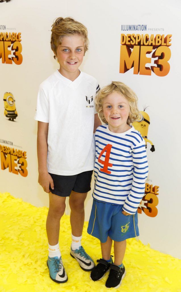 Marcus (9) and Sam Carroll (4) from Blackrock pictured at the Universal Pictures Irish premiere screening of Despicable Me 3 at the Savoy Cinema, Dublin. Despicable Me 3 is in cinema across Ireland on Friday, June 30th. Picture Andres Poveda