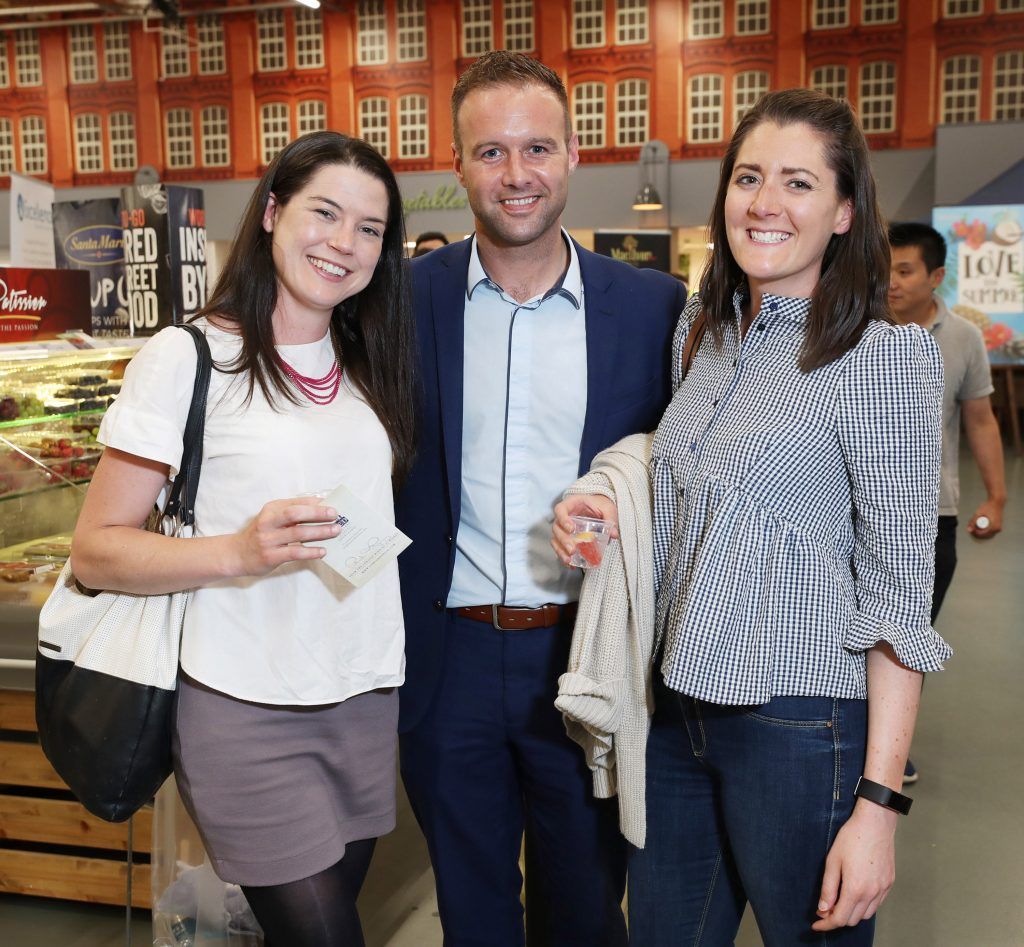 Angi Crispe (left) with Nigel Duffy and Julie Farrar, pictured in Musgrave MarketPlace Ballymun for the Musgrave MarketPlace 'Summer Food Stories' event. Pic by Robbie Reynolds