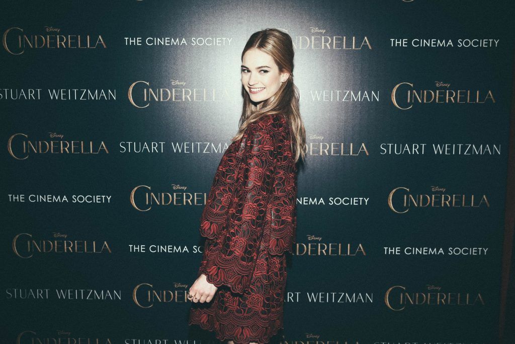 Actress Lily James attends a screening of Disney's "Cinderella" hosted by The Cinema Society And Stuart Weitzman>> at Tribeca Grand Hotel on March 8, 2015 in New York City.  (Photo by Neilson Barnard/Getty Images)