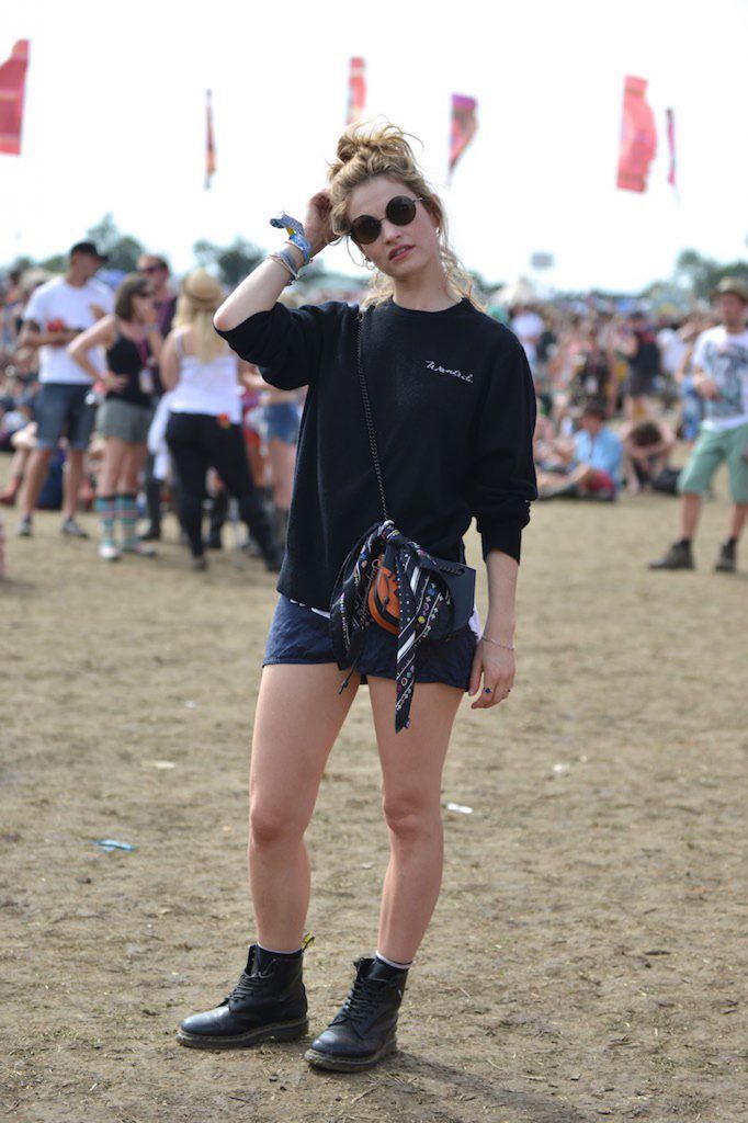 Lily James wearing Coach attends the Glastonbury Festival at Worthy Farm, Pilton on June 26, 2015 in Glastonbury, England.  (Photo by Coach Via Getty Images)