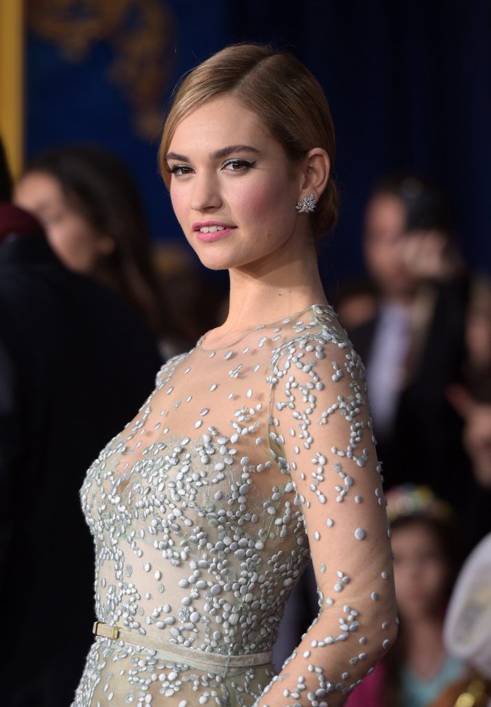 Actress Lily James attends the premiere of Disney's "Cinderella" at the El Capitan Theatre on March 1, 2015 in Hollywood, California.  (Photo by Jason Kempin/Getty Images)