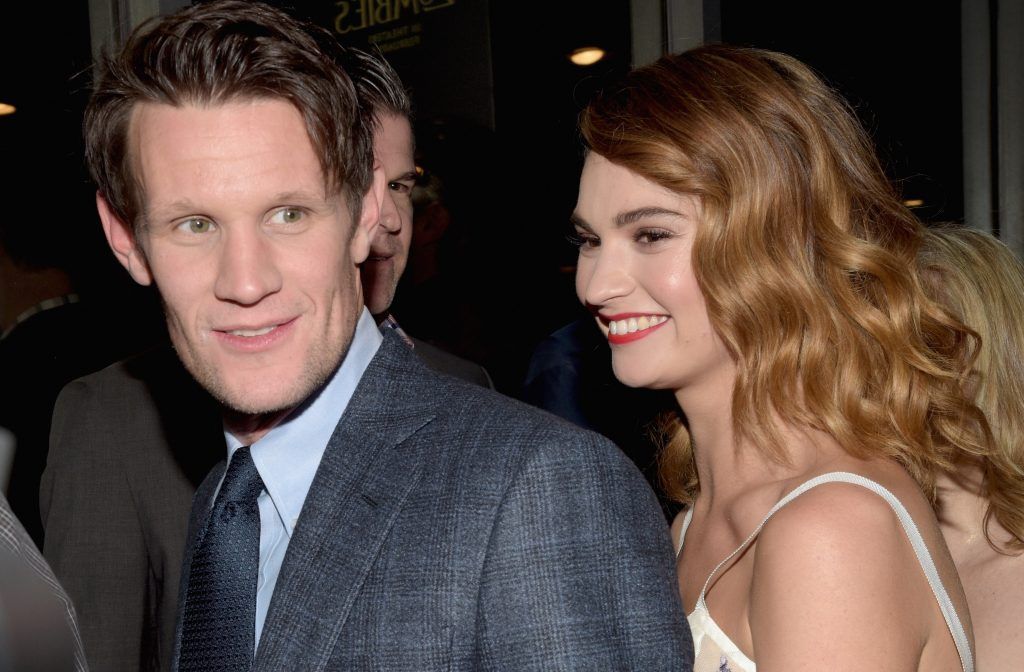 Actors Matt Smith and Lily James attend the premiere of Screen Gems' "Pride and Prejudice and Zombies" on January 21, 2016 in Los Angeles, California.  (Photo by Jason Kempin/Getty Images)