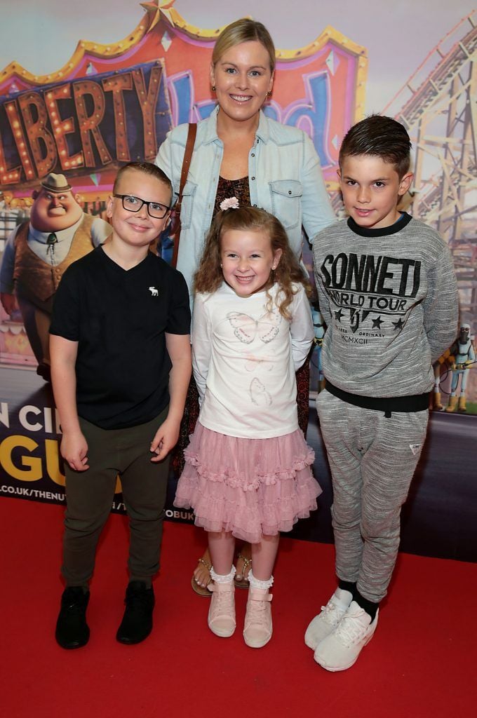 Catriona O Connor with Alex Norman, Ava Norman and Calum O Connor at the special family preview screening of The Nut Job 2 at The Odeon Cinema in Point Village, Dublin. Picture by Brian McEvoy