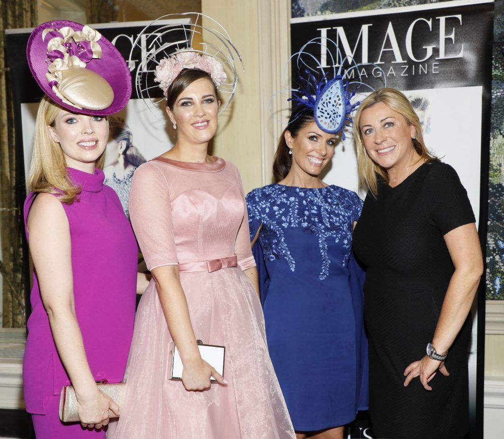 Laura O'Hanlon 3rd place, winner Alex Butler, Nicola Grant 2nd place and Yvonne Donohue at the Most Stylish Lady at The Shelbourne-photo Kieran Harnett