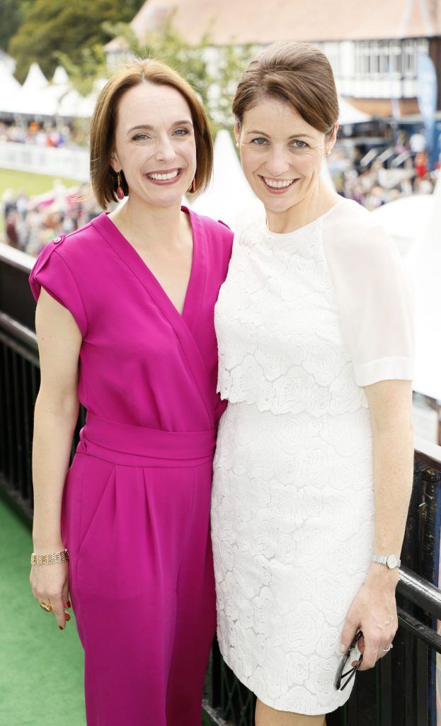 Aideen Hennessy and Valerie Hourigan at the Dundrum Town Centre Ladies Day at The Dublin Horse Show in the RDS -photo Kieran Harnett