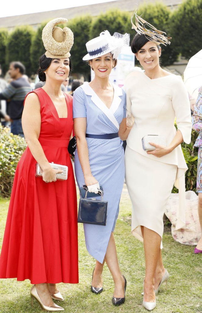 Elaine De Roiste, Rebecca Rose Quigley and Lisa McGowan at the Dundrum Town Centre Ladies Day at The Dublin Horse Show in the RDS -photo Kieran Harnett