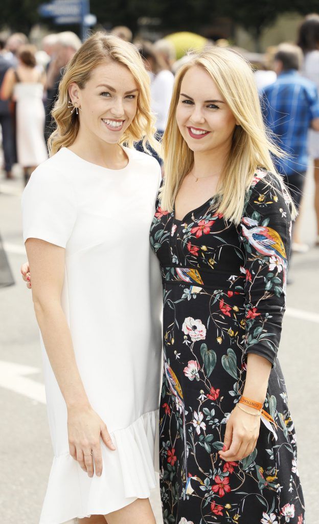 Lia Stokes and Katie Allen at the Dundrum Town Centre Ladies Day at The Dublin Horse Show in the RDS -photo Kieran Harnett