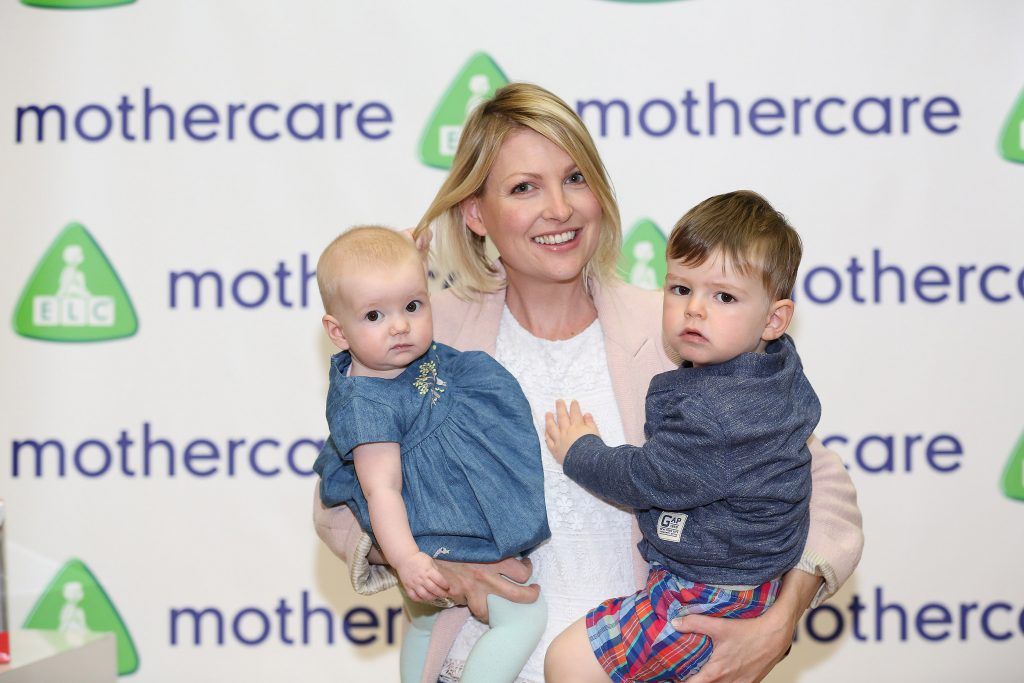 Claire Brock and her children Pearse (2) and Eve (6 months) pictured at the Mothercare A/W'17 launch at the Wood Quay venue in Dublin. Pic by Julien Behal