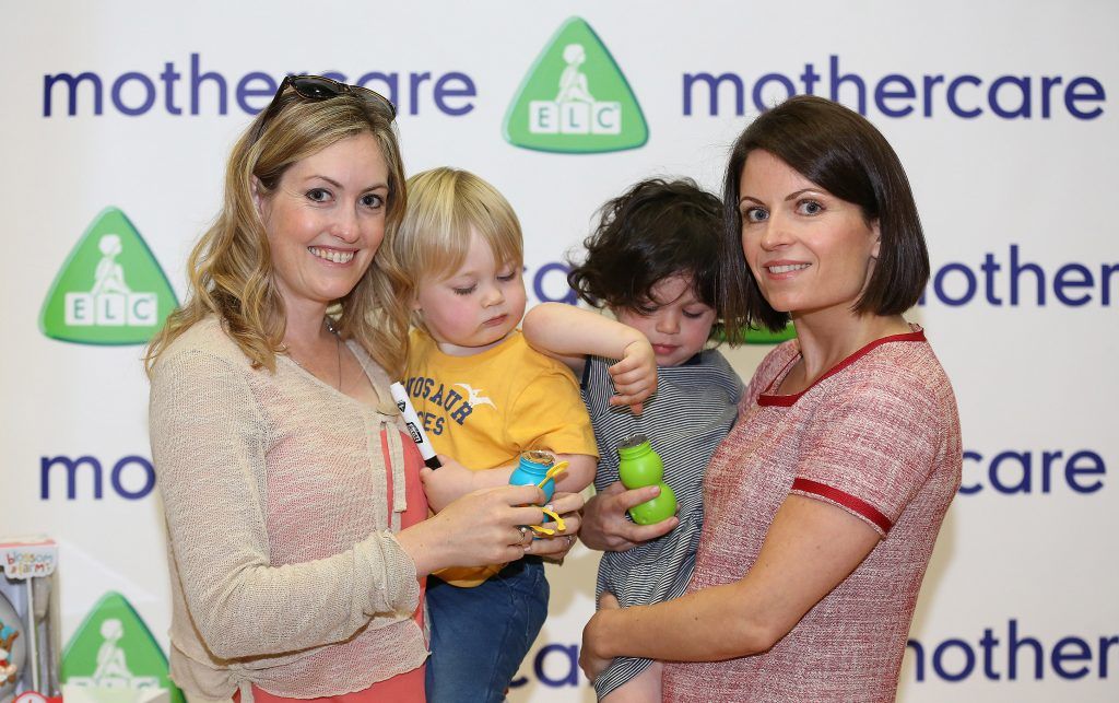 Dyanne Connor with her son Benjamin Hillard and Siobhan Bastible and her daughter Elice (2) pictured at the Mothercare A/W'17 launch at the Wood Quay venue in Dublin. Pic by Julien Behal
