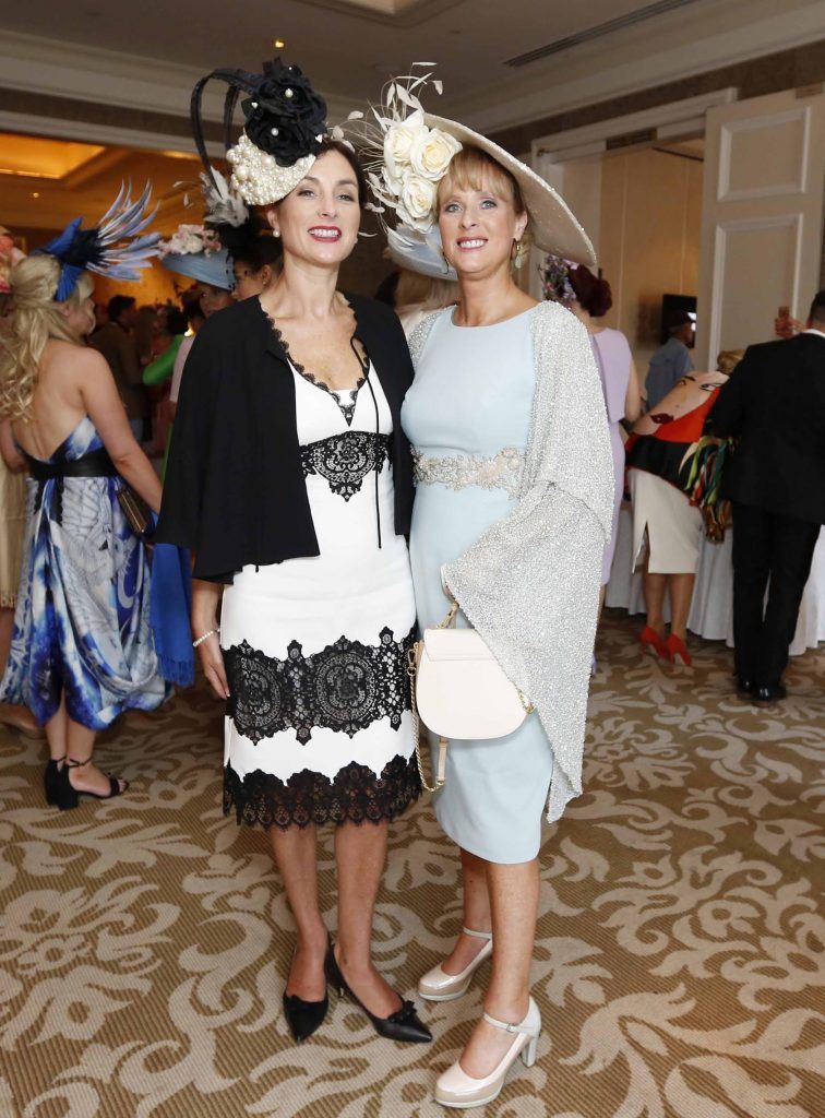 Marie Loughran and Claire Murphy at InterContinental Dublin following the Dublin Horse Show for the hotel's inaugural 'Continentally Classic' Best Dressed Lady competition, judged by stylist Bairbre Power and Nicky Logue, General Manager of InterContinental Dublin. Photo: Sasko Lazarov/Photocall Ireland