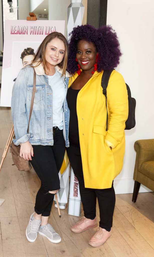 Sarah Ryan and Nadine Reid at the exclusive masterclass with Benefit Cosmetics Head Makeup Artist Lisa Potter Dixon to preview the new Foolproof Brow Powder (16th August 2017). Picture Andres Poveda