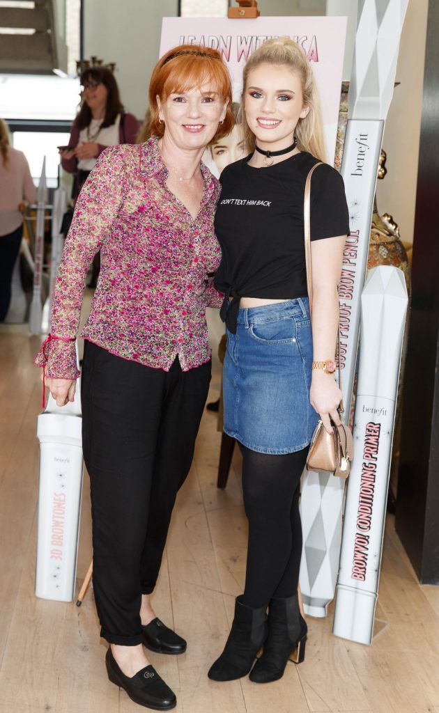 Catherine and Aoife Thonton at the exclusive masterclass with Benefit Cosmetics Head Makeup Artist Lisa Potter Dixon to preview the new Foolproof Brow Powder (16th August 2017). Picture Andres Poveda