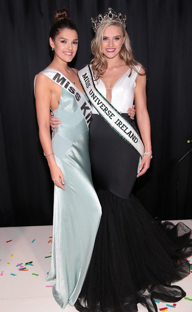 Miss Universe Ireland 2017 Cailin Aine Ni Toibin  from Cobh in Cork (right) with 1st runner up Miss Kildare Kelly Horrigan at the final of Miss Universe Ireland 2017 at The Mansion House, Dublin. Picture by Brian McEvoy