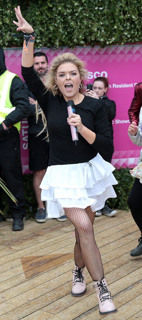 Radio Presenter and Internet sensation  Doireann Garrihy as she  took part in the Ultimate #3disco Lip-sync Showdown at the #3Disco area at the sold-out three-day festival Electric Picnic at Stradbally, Co. Laois. Picture: Brian McEvoy