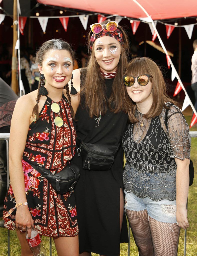 Angela McDonogh, Deirdre Scully and Eimear O'Riordan at the Newstalk Lounge at Electric Picnic 2017. The Newstalk Lounge was awash with famous faces from the worlds of sports, politics and entertainment. Photo by Kieran Harnett