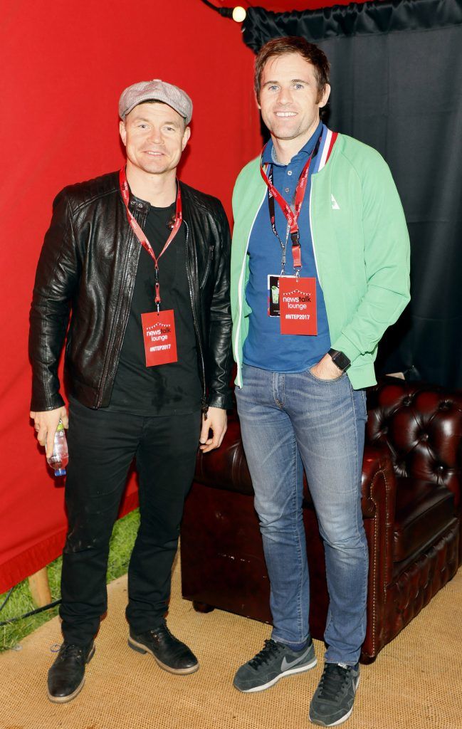 Brian O'Driscoll and Kevin Kilbane at the Newstalk Lounge at Electric Picnic 2017. The Newstalk Lounge was awash with famous faces from the worlds of sports, politics and entertainment. Photo by Kieran Harnett