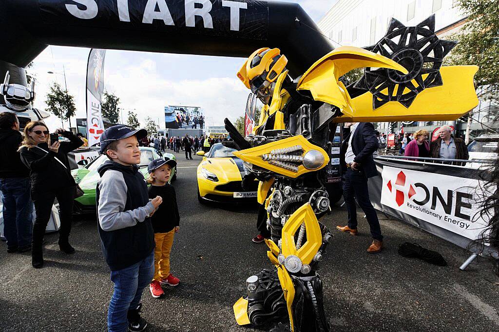 Make a Wish brothers Max (9) and Milo Purst (6) from Dublin at the start line of the supercar spectacle Cannonball 2017 in the Point Village, Dublin (8th September 2017). Picture by Andres Poveda