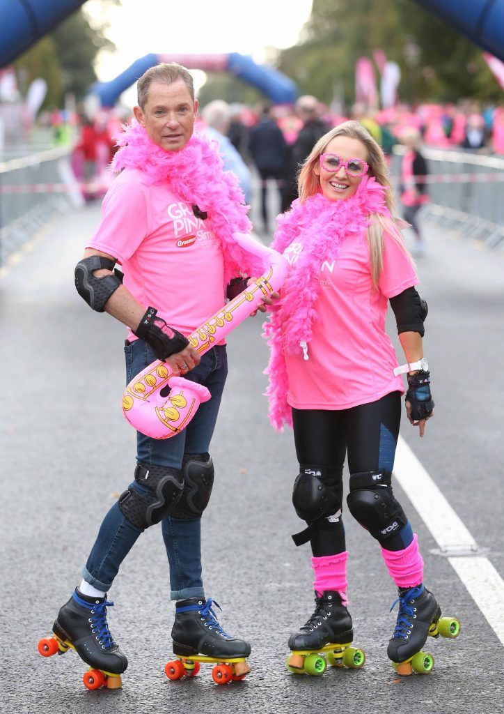 Teresa Costello with celebrity hairdresser Stephen Kelly pictured at the Great Pink Run in the Phoenix Park, 9th September 2017. Over 6,000 women, men and children took part in the 7th year of this event with all funds supporting Breast Cancer Ireland. Photo: Sasko Lazarov/Photocall Ireland