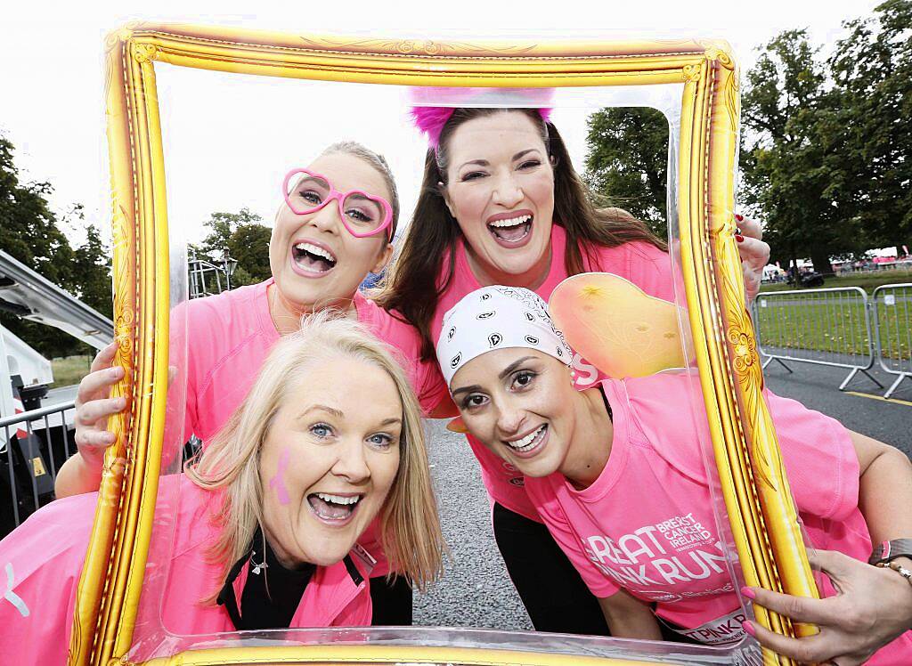 Emma Cassidy, Broadcaster Elaine Crowley (LtoR down) Aisling Hurley CEO Irish Breast Cancer Society and breast cancer survivor Denise Ashe pictured at the Great Pink Run in the Phoenix Park, 9th September 2017. Over 6,000 women, men and children took part in the 7th year of this event with all funds supporting Breast Cancer Ireland. Photo: Sasko Lazarov/Photocall Ireland