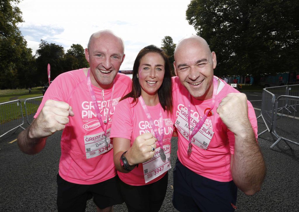 Niall Glynn, Aoife Corey O'Connor and Dave Kinna pictured at the Great Pink Run in the Phoenix Park, 9th September 2017. Over 6,000 women, men and children took part in the 7th year of this event with all funds supporting Breast Cancer Ireland. Photo: Sasko Lazarov/Photocall Ireland