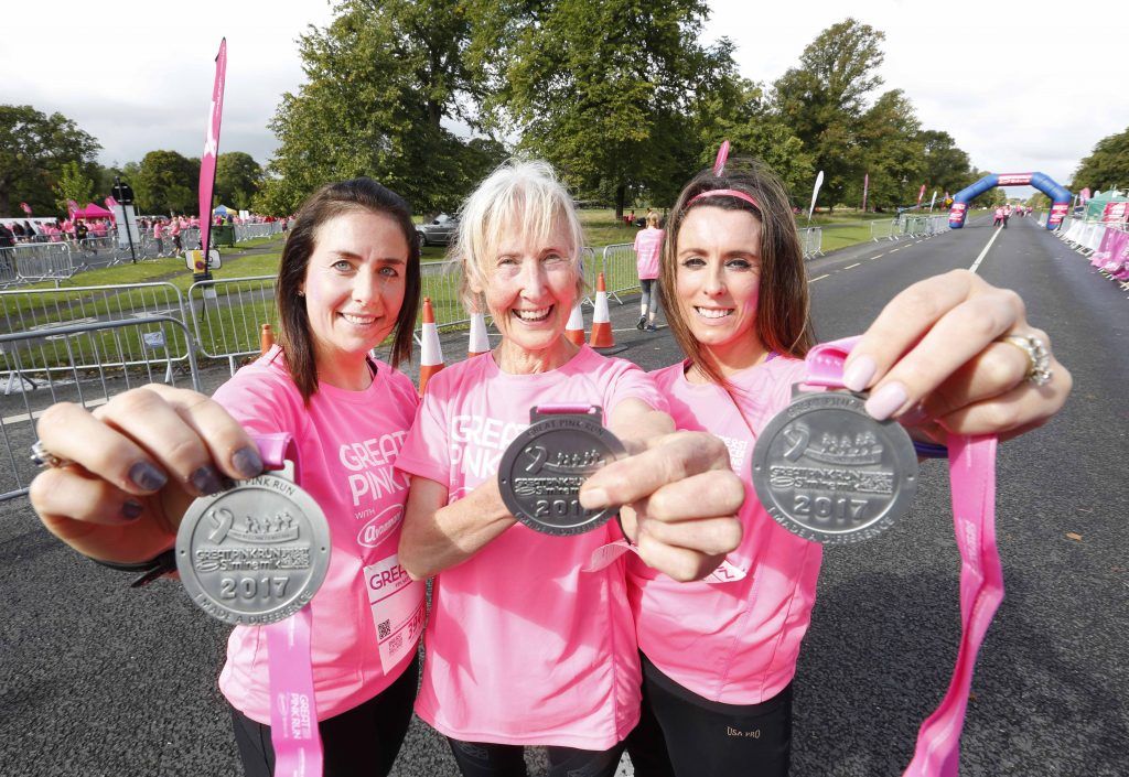 Michelle Dunney-Bolger, Mary Martin and Aoife Corey O'Connor pictured at the Great Pink Run in the Phoenix Park, 9th September 2017. Over 6,000 women, men and children took part in the 7th year of this event with all funds supporting Breast Cancer Ireland. Photo: Sasko Lazarov/Photocall Ireland
