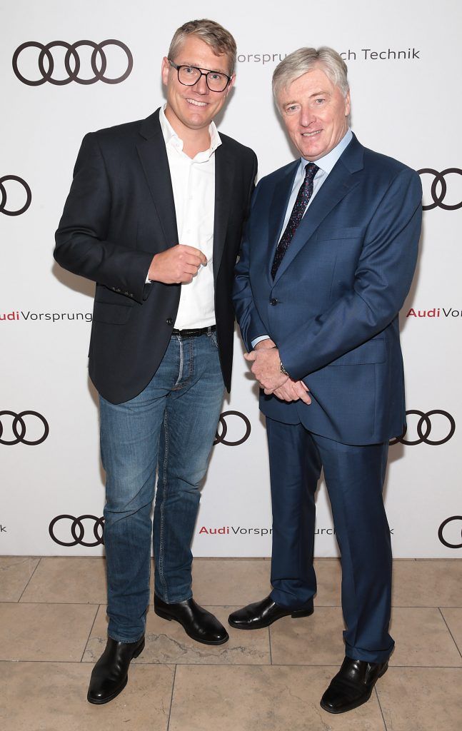 Henning Dohrn and Pat Kenny pictured at the all new Audi A8 launch at the RHA Gallery, Dublin. Photo by Brian McEvoy