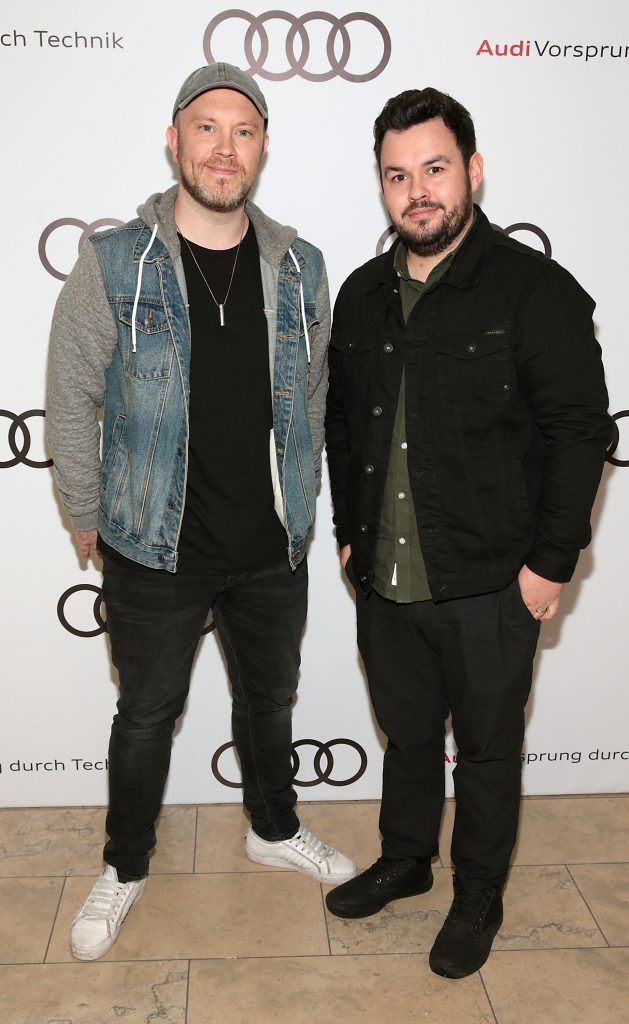 Ryan Sheridan and Ronan Nolan pictured at the all new Audi A8 launch at the RHA Gallery, Dublin. Photo by Brian McEvoy