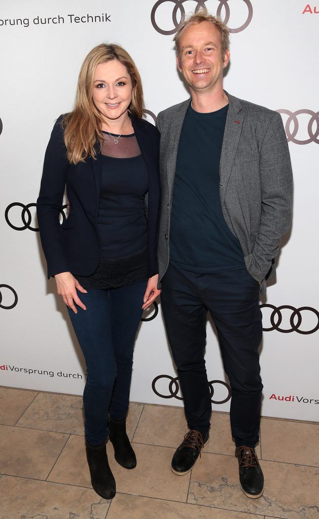 Des English and guest pictured at the all new Audi A8 launch at the RHA Gallery, Dublin. Photo by Brian McEvoy