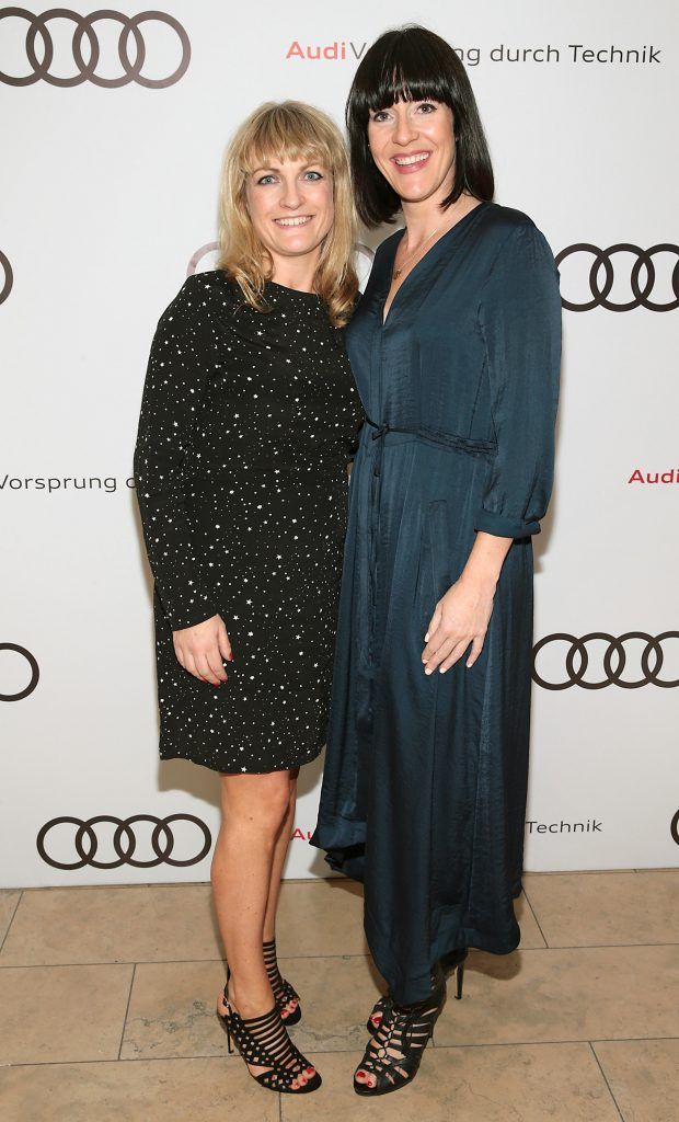 Sarah Liddy and Ellie Balfe pictured at the all new Audi A8 launch at the RHA Gallery, Dublin. Photo by Brian McEvoy