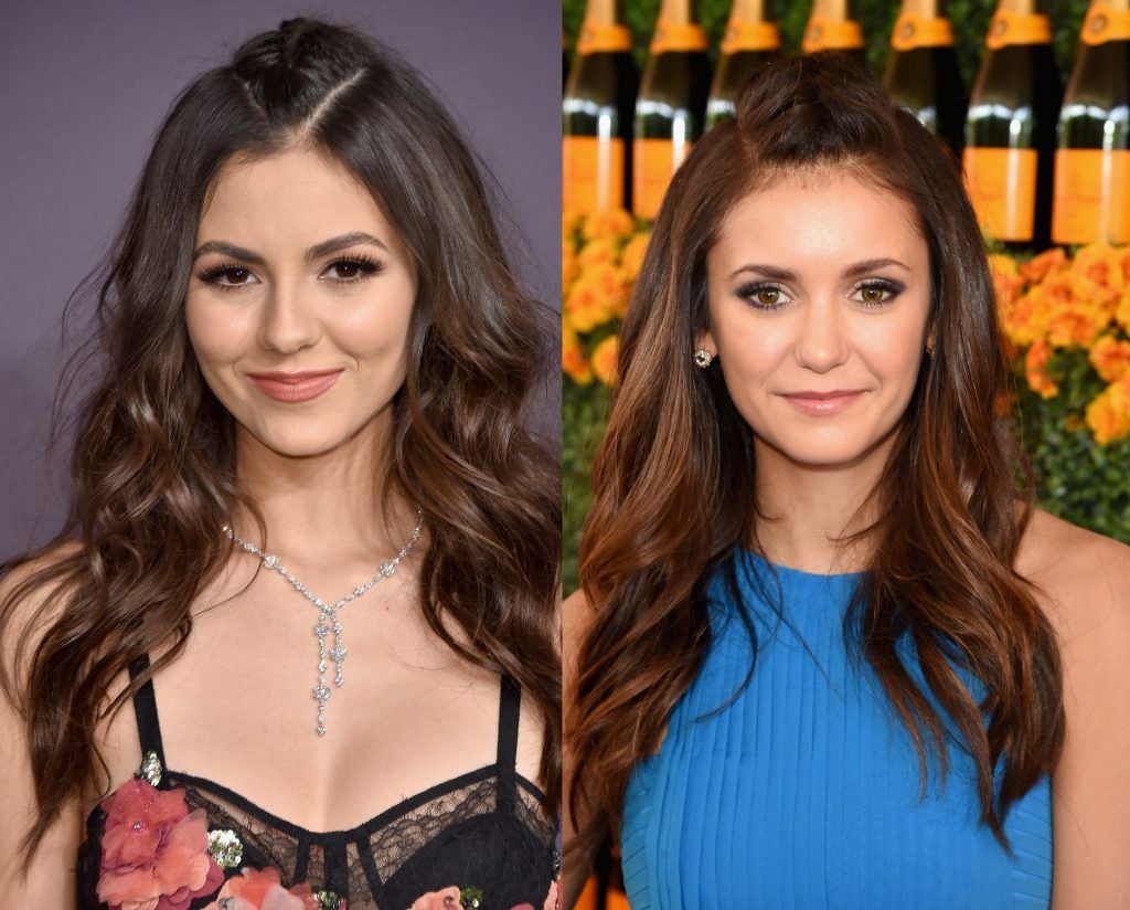 Victoria Justice and Nina Dobrev. (Photo by Michael Loccisano/Getty Images & Jason Merritt/Getty Images for Veuve Clicquot)