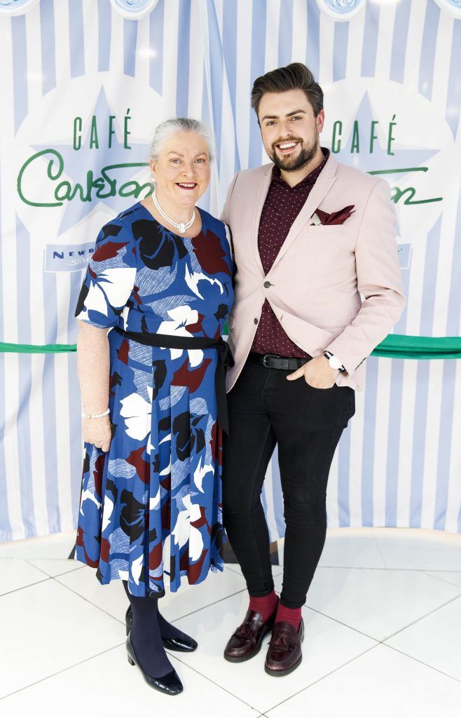 James Patrice with his mother Vernica Butler pictured at the grand opening of the new Café Carleton at Newbridge Silverware. The restaurant has been designed by decorator to the stars Carleton Varney. Picture by Andres Poveda