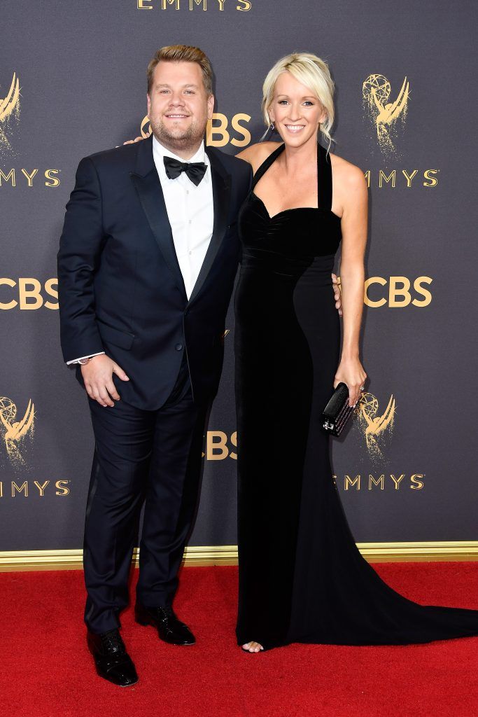 LOS ANGELES, CA - SEPTEMBER 17: TV personality James Corden (L) and producer Julia Carey attend the 69th Annual Primetime Emmy Awards at Microsoft Theater on September 17, 2017 in Los Angeles, California.  (Photo by Frazer Harrison/Getty Images)