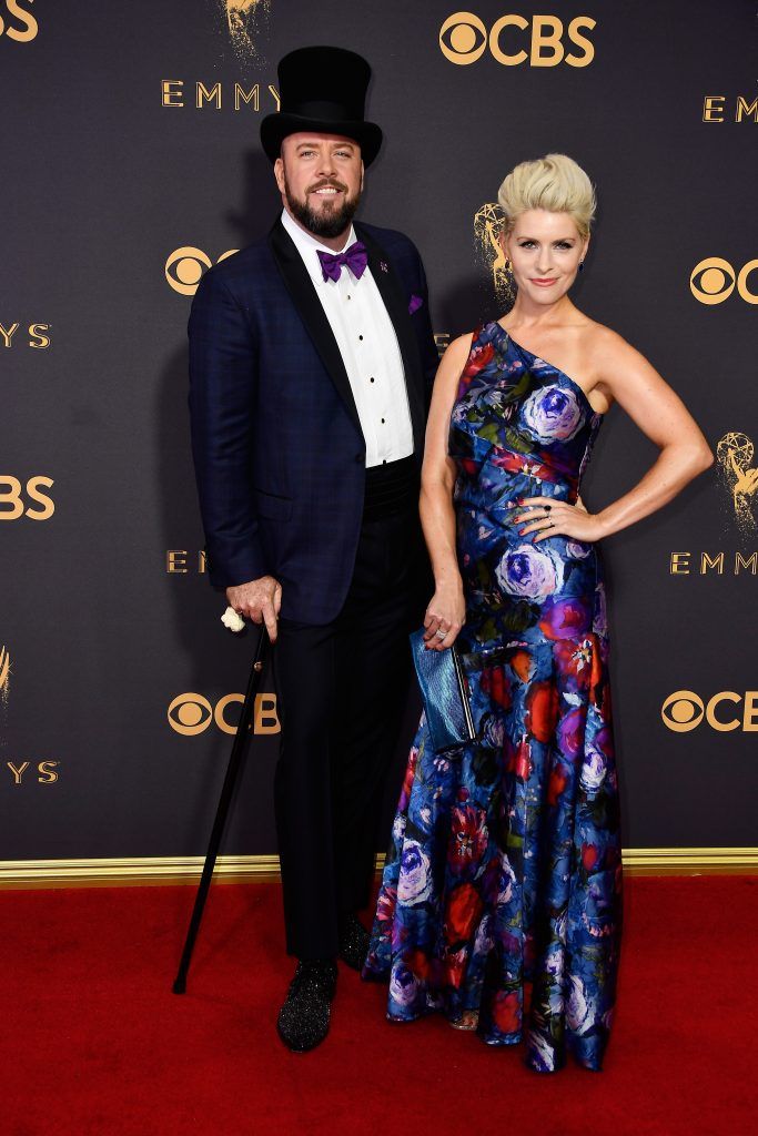 LOS ANGELES, CA - SEPTEMBER 17: Actor Chris Sullivan (L) and Rachel Reichard attend the 69th Annual Primetime Emmy Awards at Microsoft Theater on September 17, 2017 in Los Angeles, California.  (Photo by Frazer Harrison/Getty Images)
