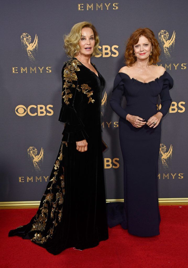 LOS ANGELES, CA - SEPTEMBER 17: Actors Jessica Lange (L) and Susan Sarandon attend the 69th Annual Primetime Emmy Awards at Microsoft Theater on September 17, 2017 in Los Angeles, California.  (Photo by Frazer Harrison/Getty Images)