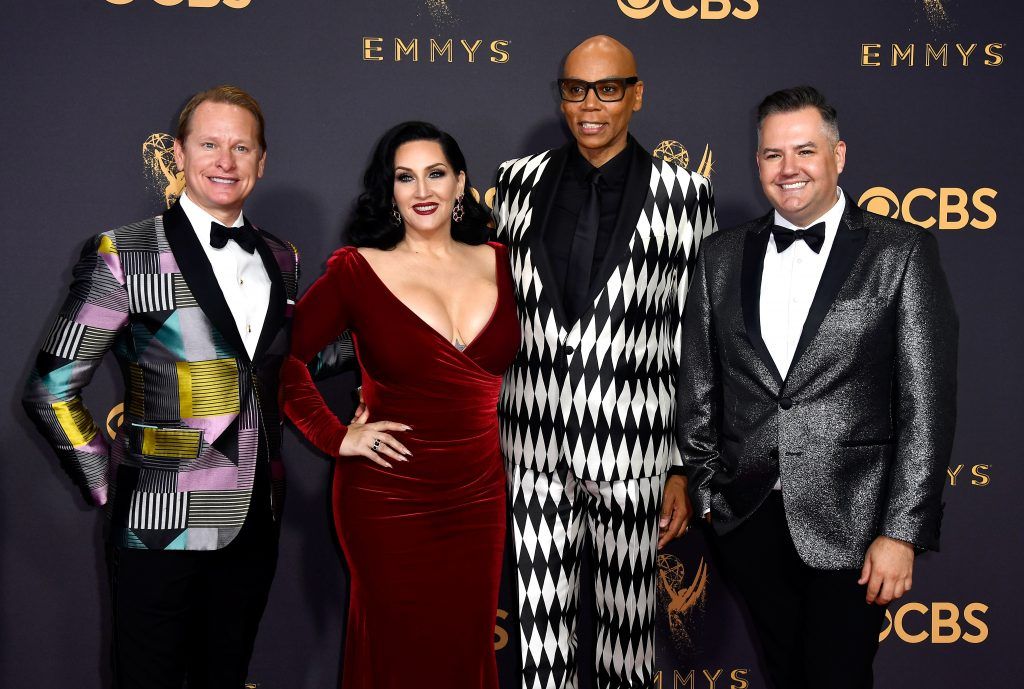 LOS ANGELES, CA - SEPTEMBER 17: (L-R) TV personalities Carson Kressley, Michelle Visage, RuPaul and Ross Mathews attend the 69th Annual Primetime Emmy Awards at Microsoft Theater on September 17, 2017 in Los Angeles, California.  (Photo by Frazer Harrison/Getty Images)