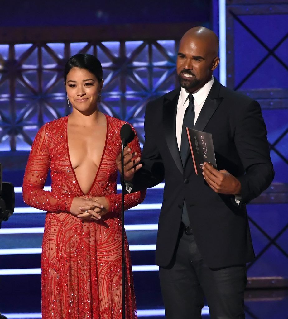 LOS ANGELES, CA - SEPTEMBER 17:  Actors Gina Rodriguez (L) and Shemar Moore speak onstage during the 69th Annual Primetime Emmy Awards at Microsoft Theater on September 17, 2017 in Los Angeles, California.  (Photo by Kevin Winter/Getty Images)