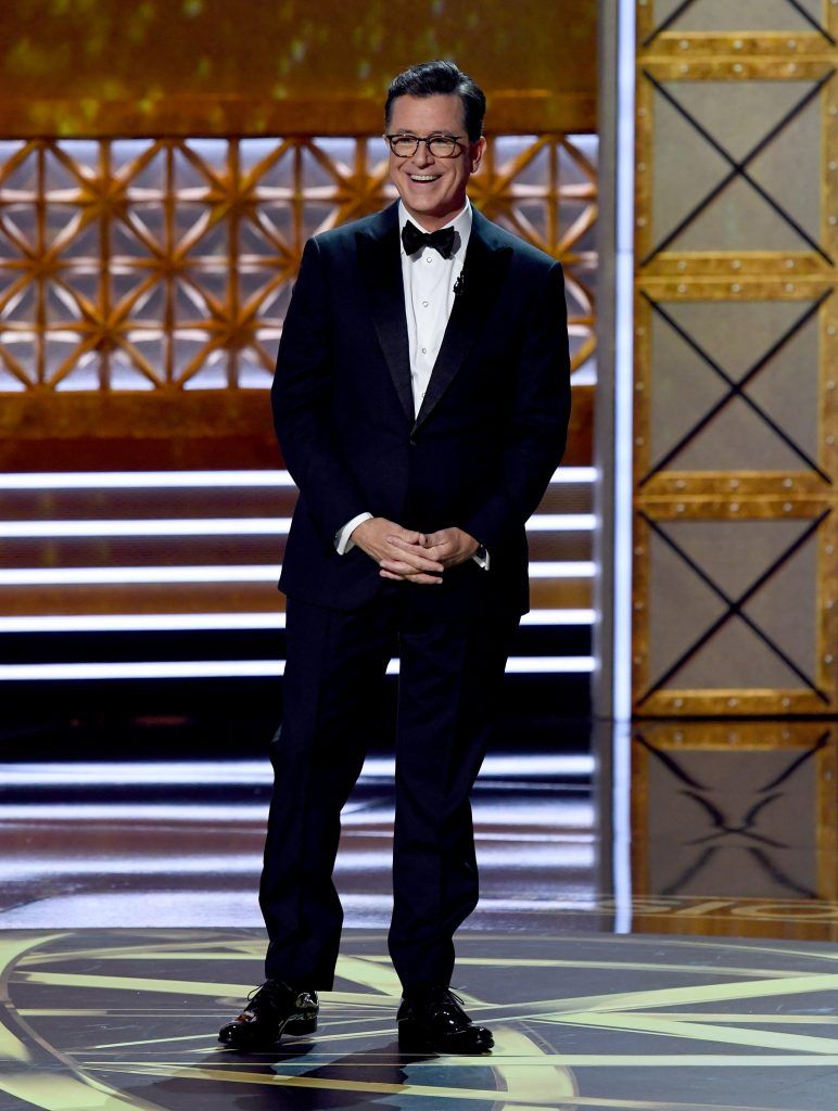 LOS ANGELES, CA - SEPTEMBER 17:  Host Stephen Colbert speaks onstage during the 69th Annual Primetime Emmy Awards at Microsoft Theater on September 17, 2017 in Los Angeles, California.  (Photo by Kevin Winter/Getty Images)