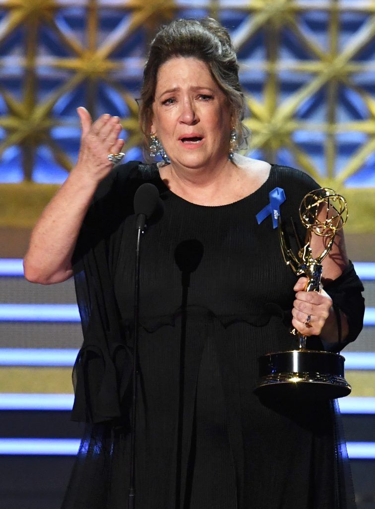 LOS ANGELES, CA - SEPTEMBER 17:  Actor Ann Dowd accepts the Outstanding Supporting Actress in a Drama Series for "The Handmaid's Tale" onstage during the 69th Annual Primetime Emmy Awards at Microsoft Theater on September 17, 2017 in Los Angeles, California.  (Photo by Kevin Winter/Getty Images)