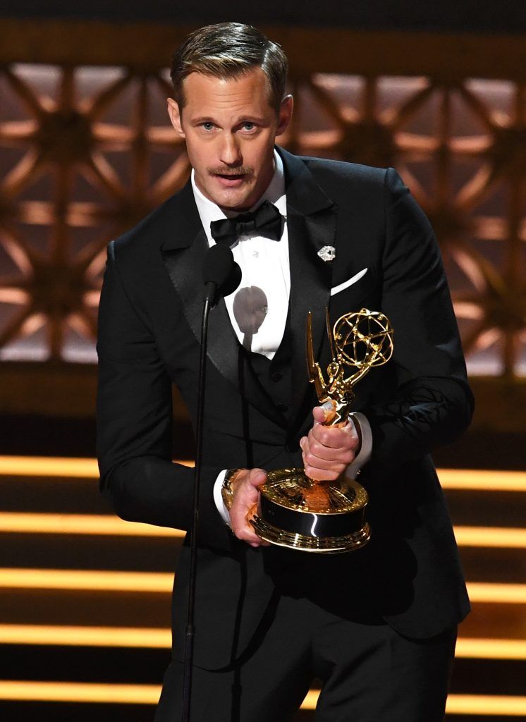 LOS ANGELES, CA - SEPTEMBER 17:  Actor Alexander Skarsgard accepts Outstanding Supporting Actor in a Limited Series or Movie for 'Big Little Lies' onstage during the 69th Annual Primetime Emmy Awards at Microsoft Theater on September 17, 2017 in Los Angeles, California.  (Photo by Kevin Winter/Getty Images)