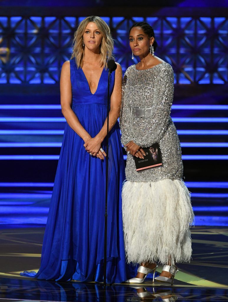 LOS ANGELES, CA - SEPTEMBER 17:  Actors Kaitlin Olson (L) and Tracee Ellis Ross speak onstage during the 69th Annual Primetime Emmy Awards at Microsoft Theater on September 17, 2017 in Los Angeles, California.  (Photo by Kevin Winter/Getty Images)