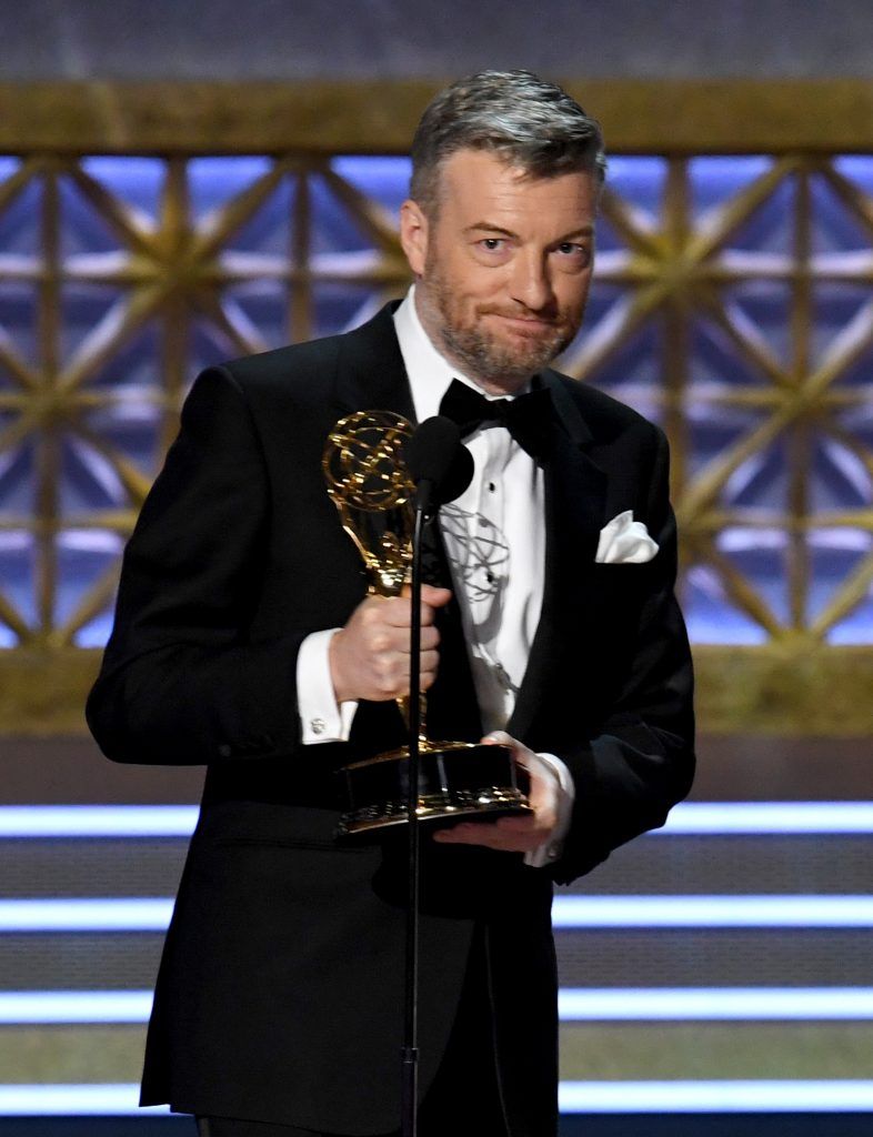 LOS ANGELES, CA - SEPTEMBER 17:  Writer/producer Charlie Brooker accepts Outstanding Writing for a Limited Series, Movie, or Dramatic Special for 'Black Mirror' (episode 'San Junipero') onstage during the 69th Annual Primetime Emmy Awards at Microsoft Theater on September 17, 2017 in Los Angeles, California.  (Photo by Kevin Winter/Getty Images)