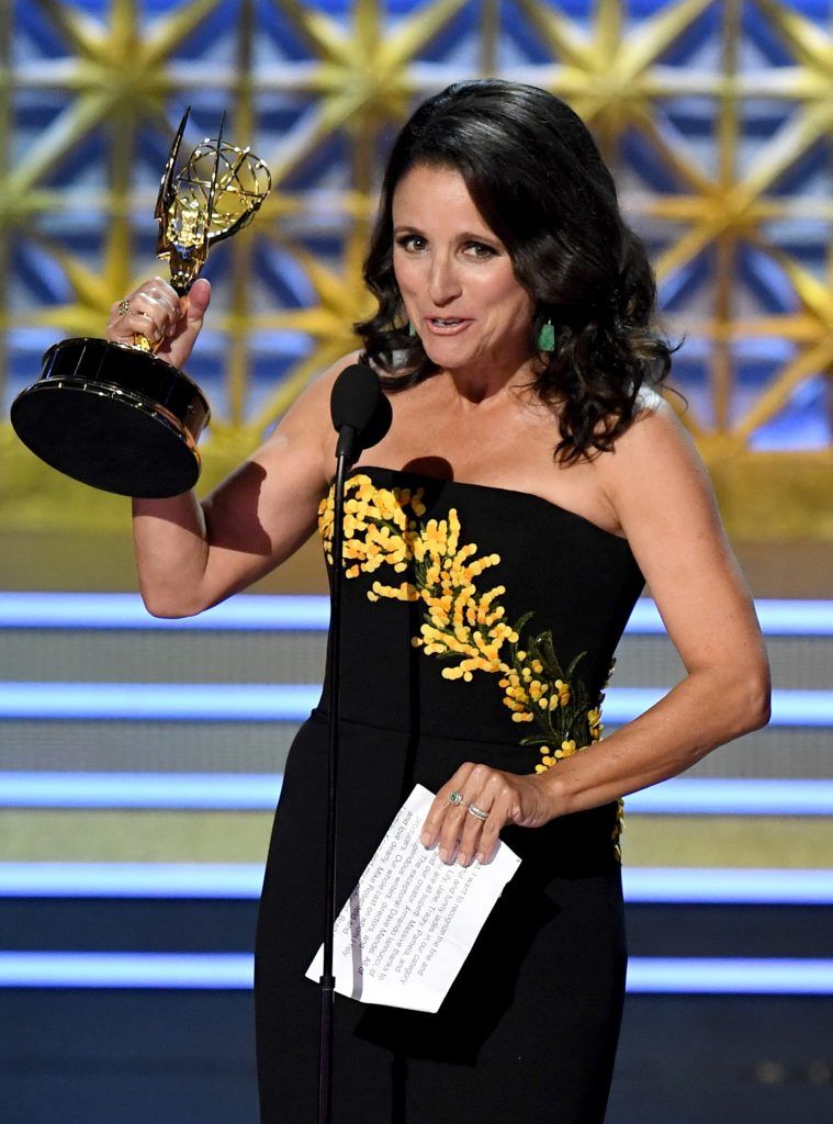 LOS ANGELES, CA - SEPTEMBER 17:  Actor Julia Louis-Dreyfus accepts Outstanding Lead Actress in a Comedy Series for 'Veep' onstage during the 69th Annual Primetime Emmy Awards at Microsoft Theater on September 17, 2017 in Los Angeles, California.  (Photo by Kevin Winter/Getty Images)
