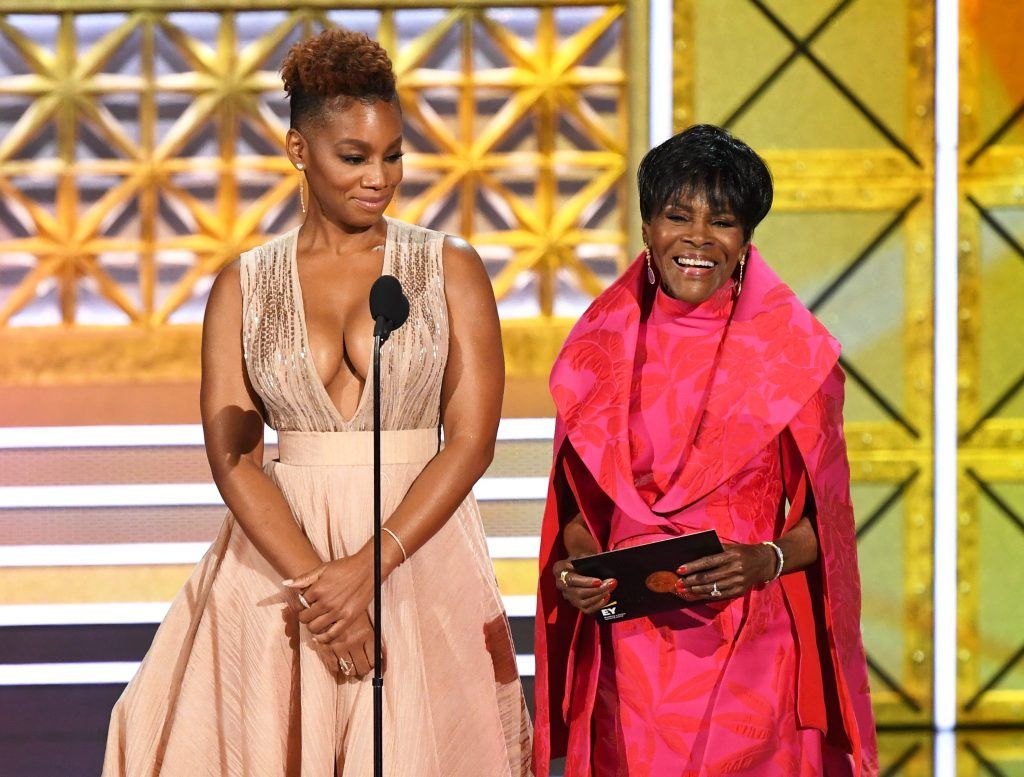 LOS ANGELES, CA - SEPTEMBER 17:  Actors Anika Noni Rose (L) and Cicely Tyson speak onstage during the 69th Annual Primetime Emmy Awards at Microsoft Theater on September 17, 2017 in Los Angeles, California.  (Photo by Kevin Winter/Getty Images)