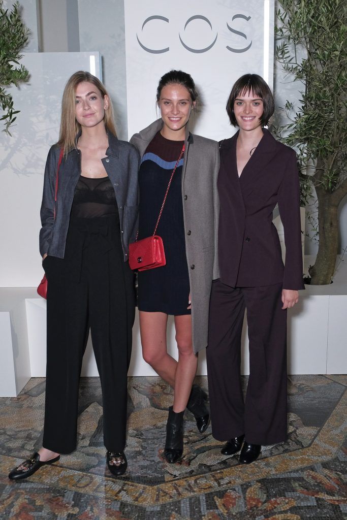 (L to R) Eve Delf, Charlotte Wiggins and Sam Rollinson pictured at the COS 10 year anniversary party at The National Gallery on September 17, 2017 in London, England. Photo: Dave Benett