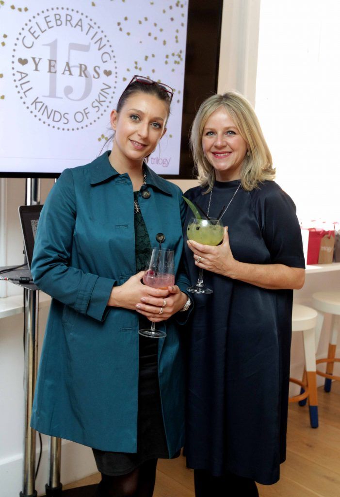 Pictured are Dora Orlowska, left, and Corinne Morley as Ireland's beauty elite celebrated cult New Zealand skincare brand Trilogy's 15th birthday on September 15th at Urchin on St. Stephen's Green. Photo: Mark Stedman