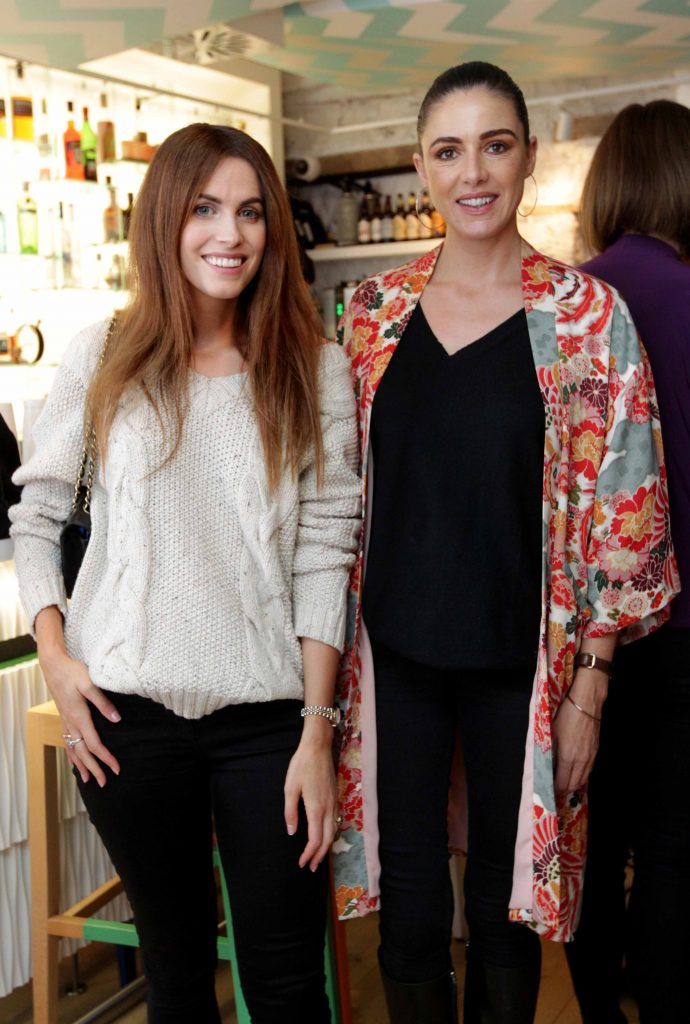 Pictured are Holly White, left, and Ruth Griffen as Ireland's beauty elite celebrated cult New Zealand skincare brand Trilogy's 15th birthday on September 15th at Urchin on St. Stephen's Green. Photo: Mark Stedman