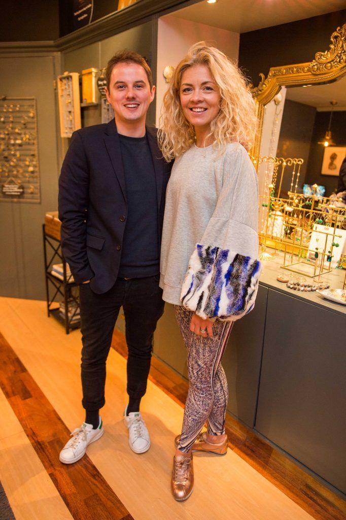 Taurean Coughlan and Liz Costigan Fleury pictured at the launch of the new unique collection of MoMuse Gemstone Rings and Fine Jewellery. Photography by Ruth Medjber