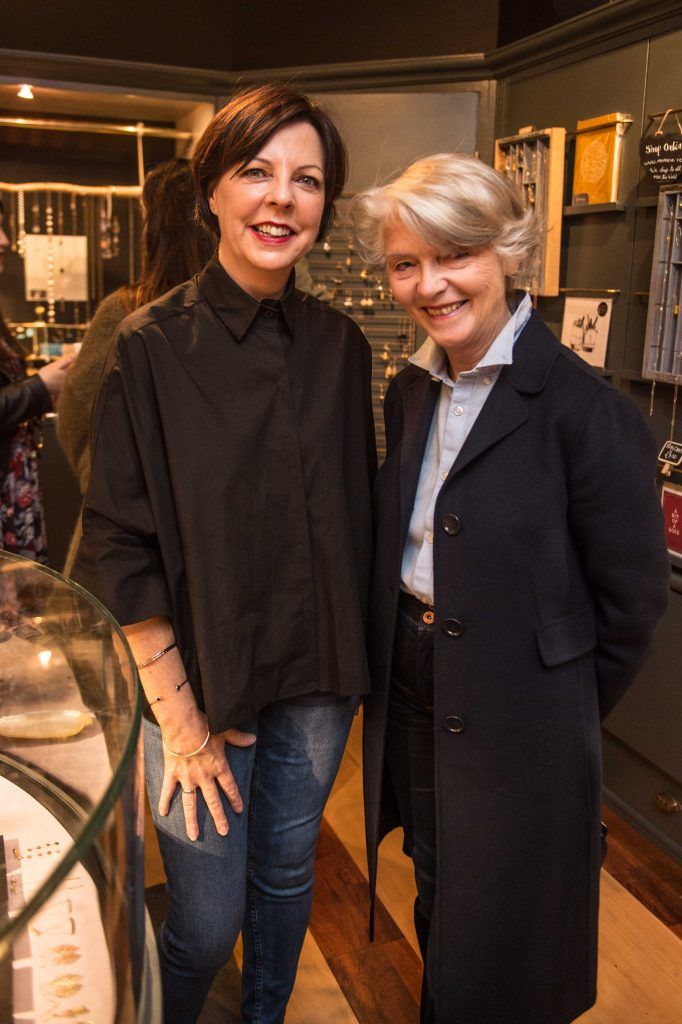 Margaret O'Rourke and Deirdre McQuillen pictured at the launch of the new unique collection of MoMuse Gemstone Rings and Fine Jewellery. Photography by Ruth Medjber