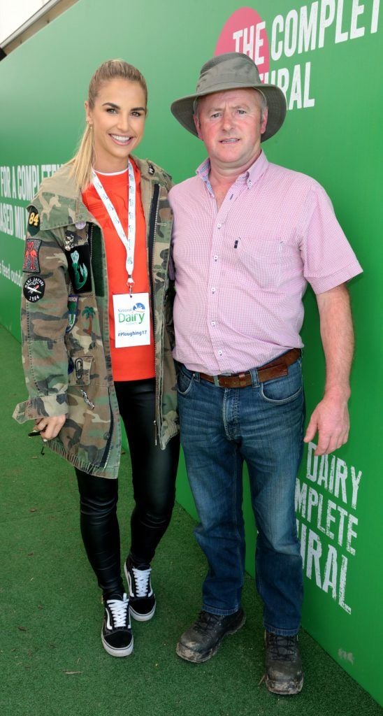 Vogue Williams  joins in the fun with John McCarthy from Barryroe at the National Ploughing Championships 2017 in Screggan Tullamore, Offaly. Photo by Brian McEvoy