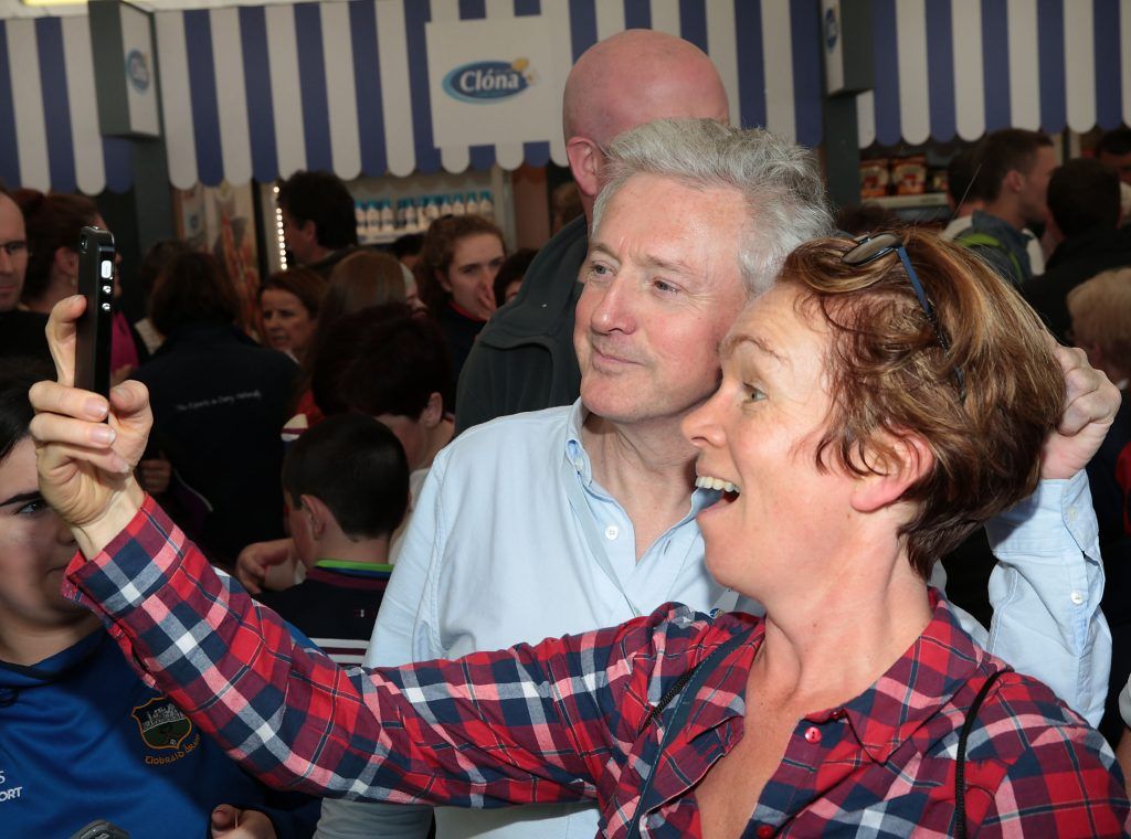 Louis Walsh joins in the fun with the National Dairy Council at the National Ploughing Championships 2017 in Screggan Tullamore, Offaly. Photo by Brian McEvoy